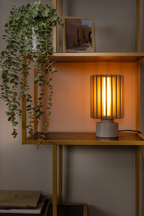 Lucide LAMBRES - Lampe de table - Ø 15 cm - 1xE27 - Taupe - ambiance 1